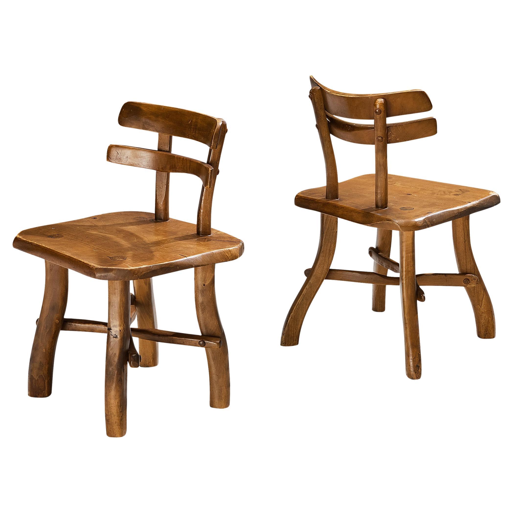 Organic Brutalist Chairs with Decorative Double Backrests in Maple For Sale