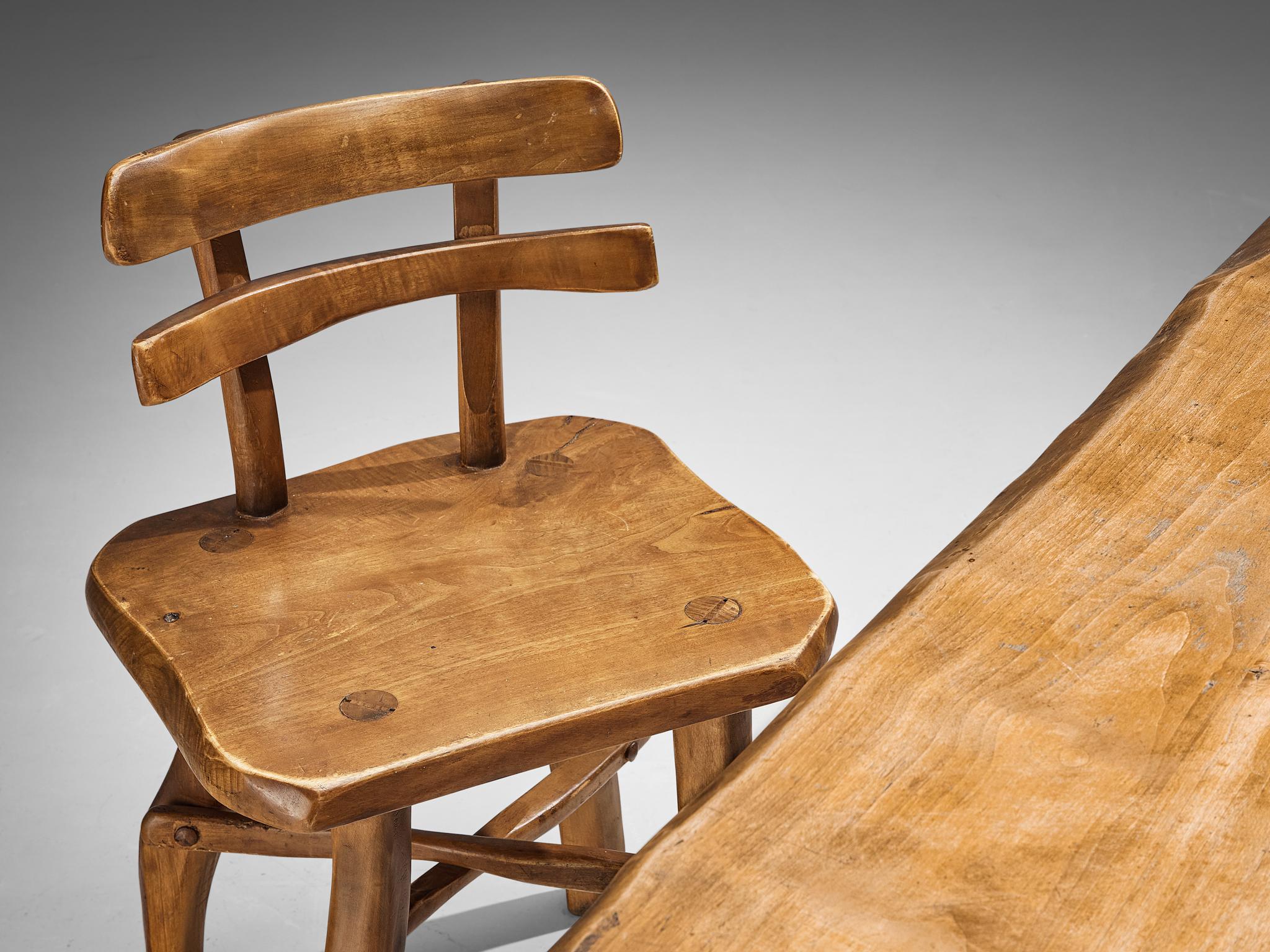 European Organic Brutalist Set of Dining Table and Pair of Chairs in Maple For Sale