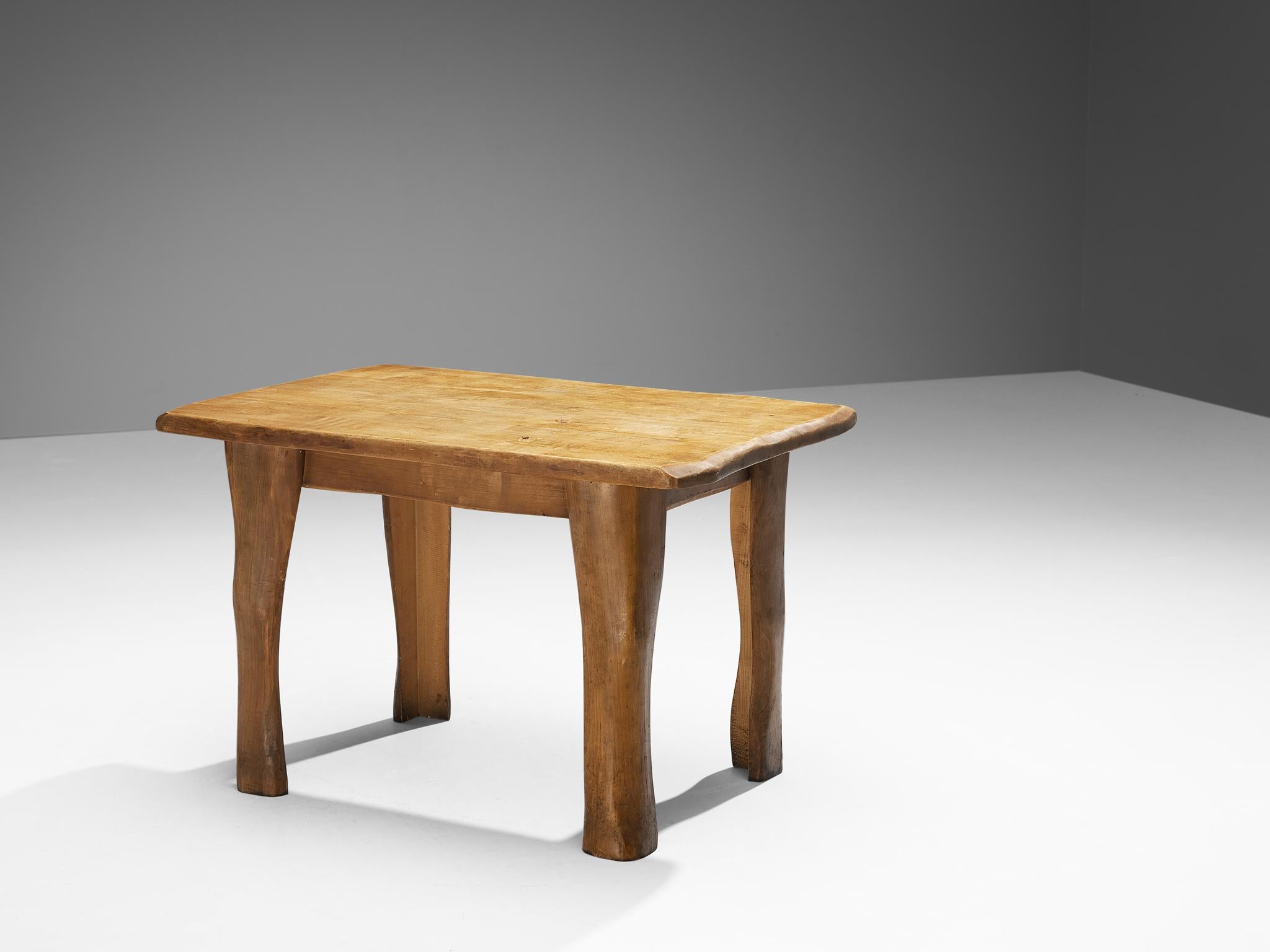 Mid-20th Century Organic Brutalist Set of Dining Table and Pair of Chairs in Maple For Sale