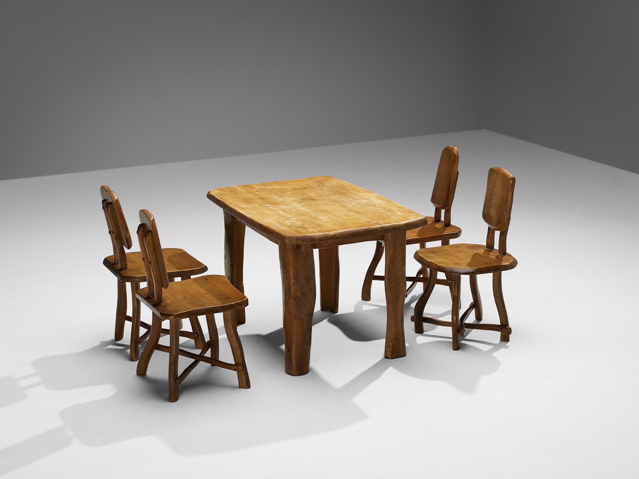 Organic Brutalist Set of Table and Four Chairs in Maple  For Sale 4
