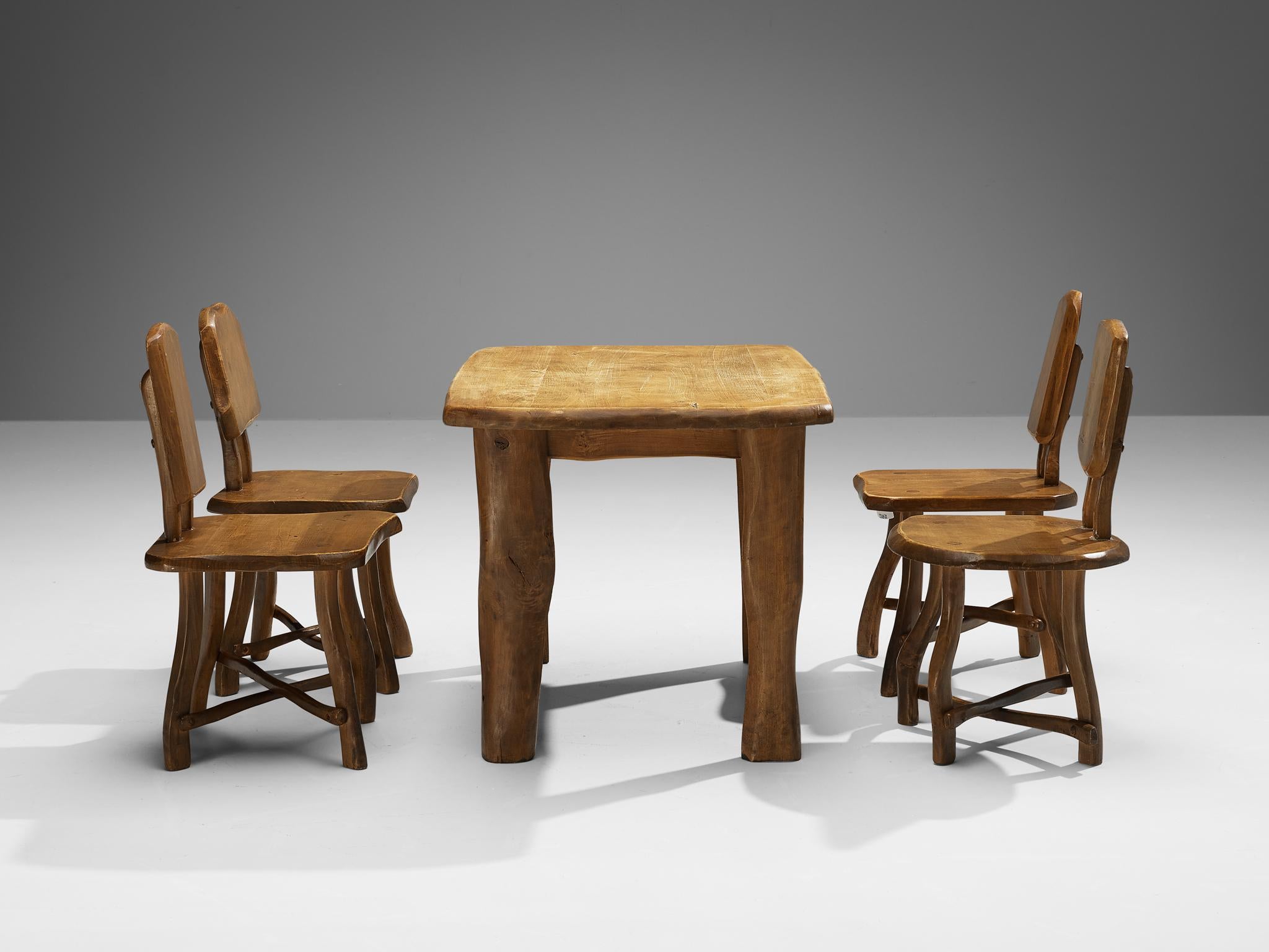 European Organic Brutalist Set of Table and Four Chairs in Maple  For Sale