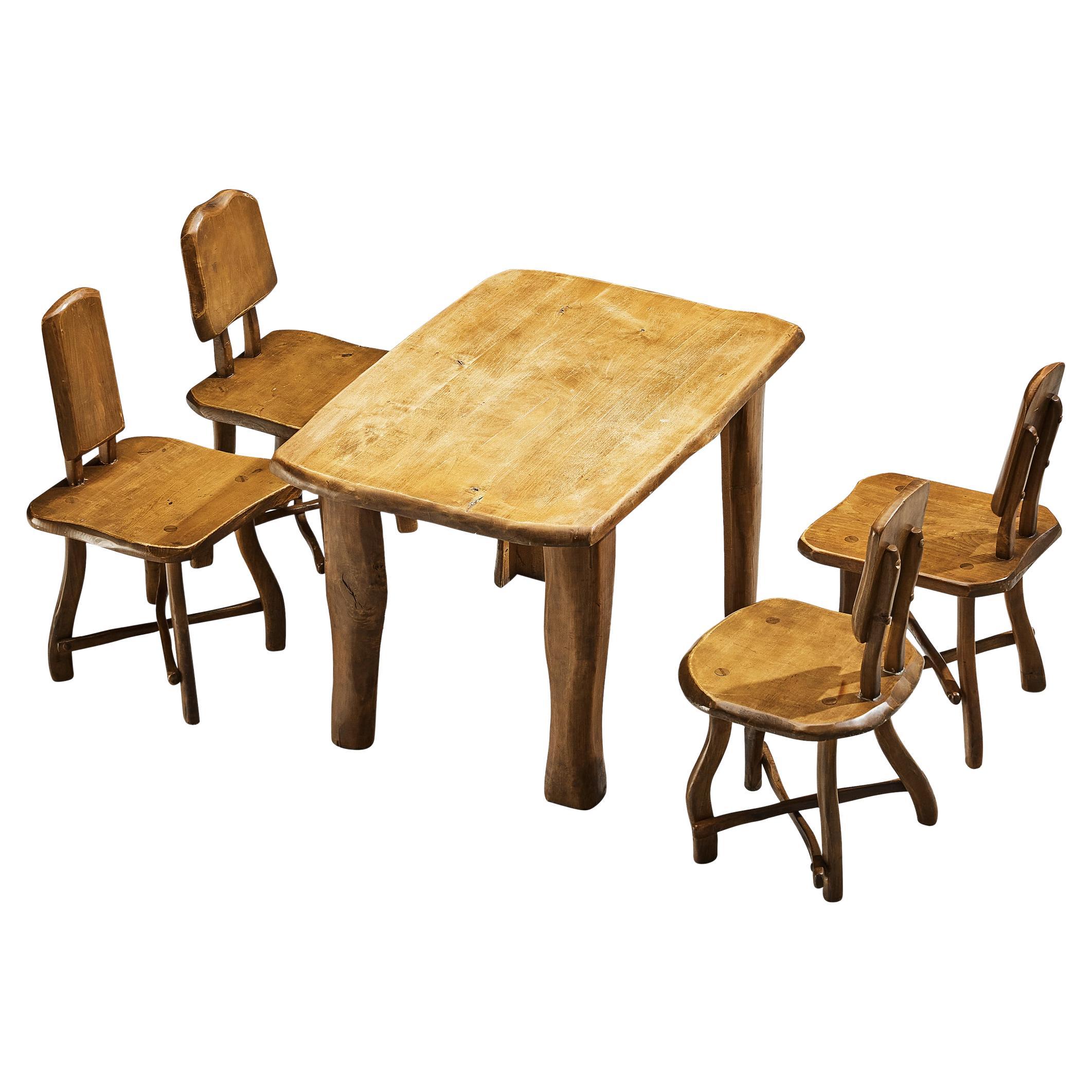 Organic Brutalist Set of Table and Four Chairs in Maple  For Sale