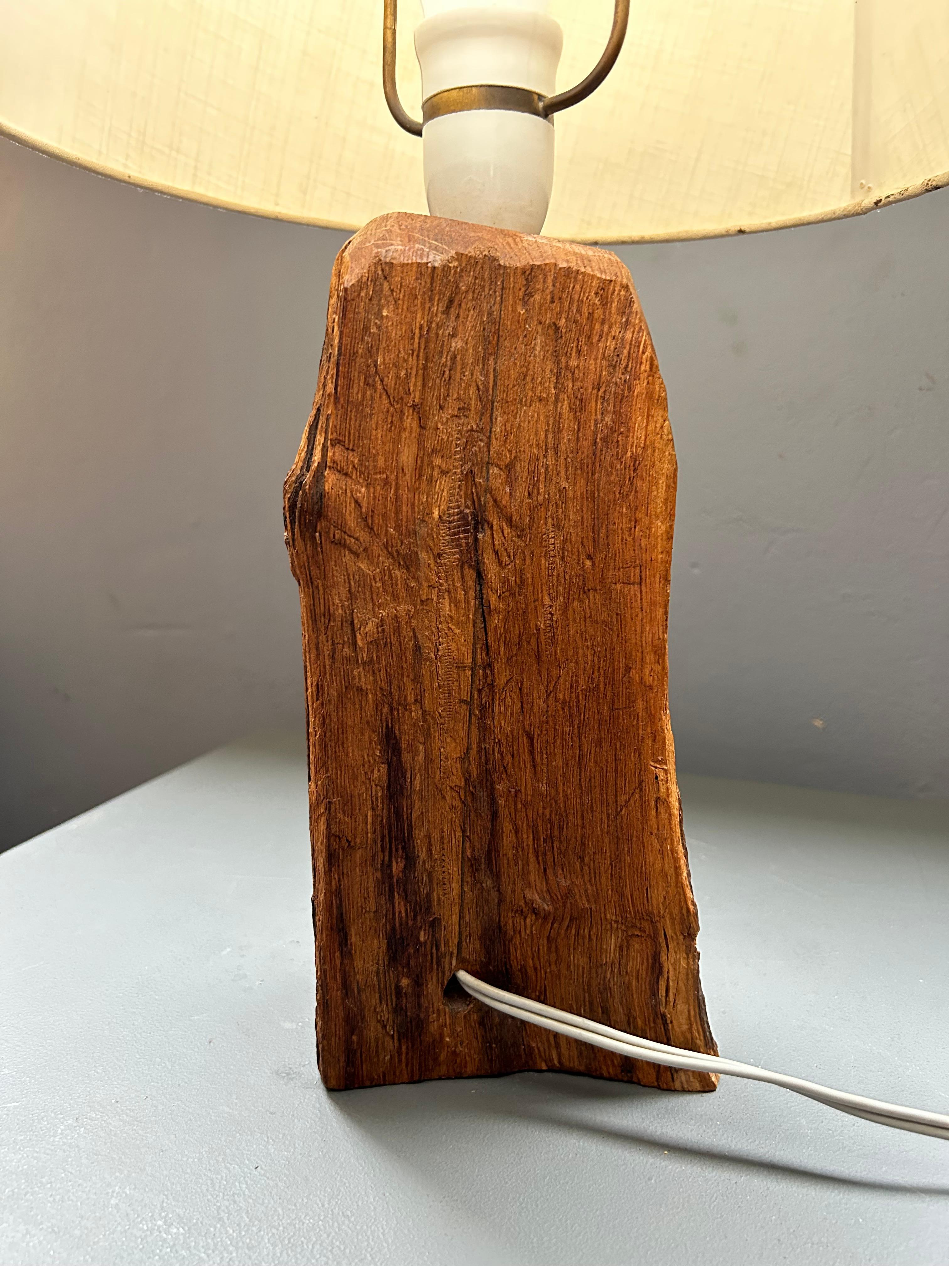 Hand-Carved Organic brutalist wooden table lamp Sweden 1970’s. For Sale