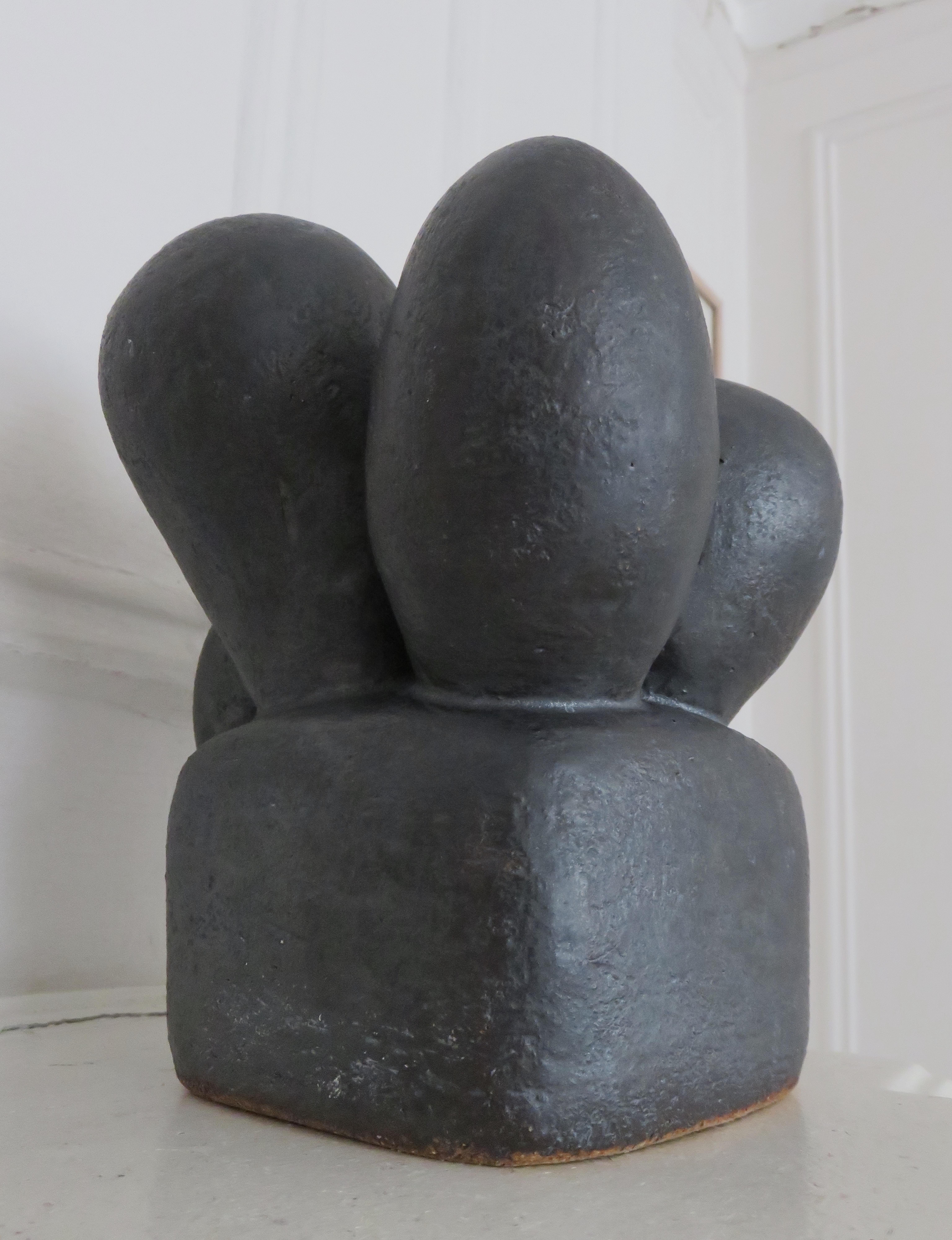 Organic Bulbous Pods with Cube Base, Hand Built Black Metallic Ceramic Stoneware 6