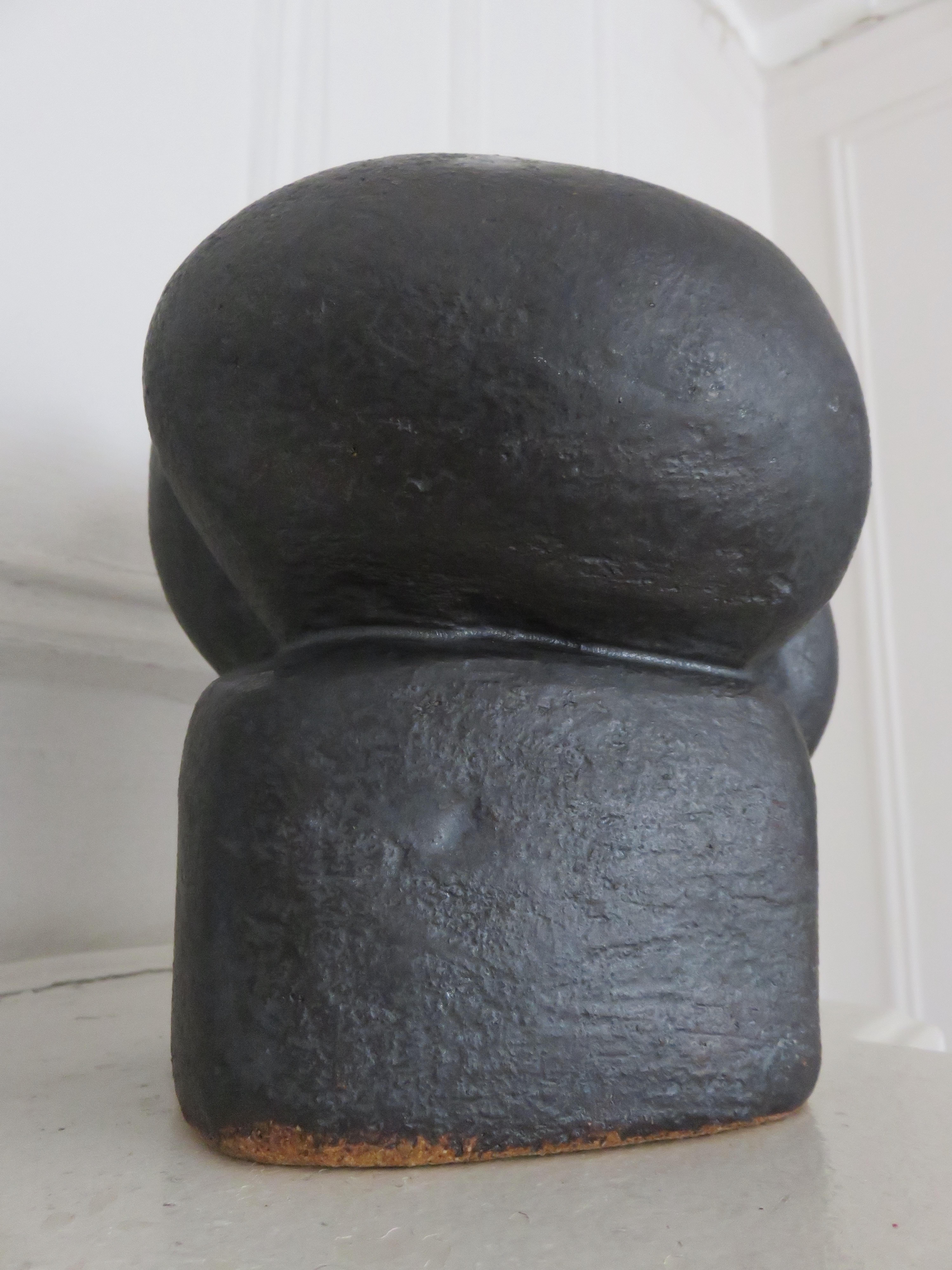 Organic Bulbous Pods with Cube Base, Hand Built Black Metallic Ceramic Stoneware 8