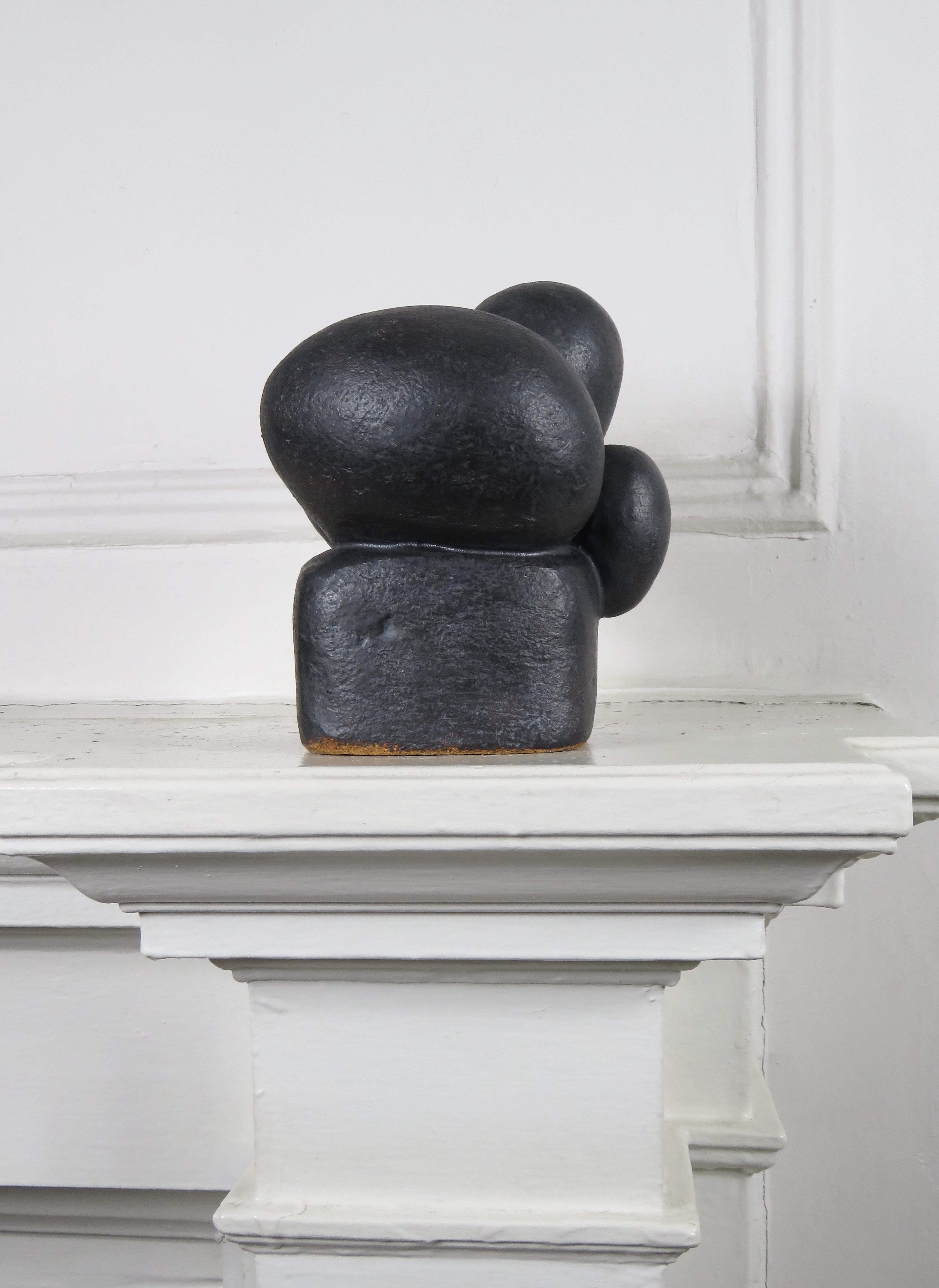 Fired Organic Bulbous Pods with Cube Base, Hand Built Black Metallic Ceramic Stoneware