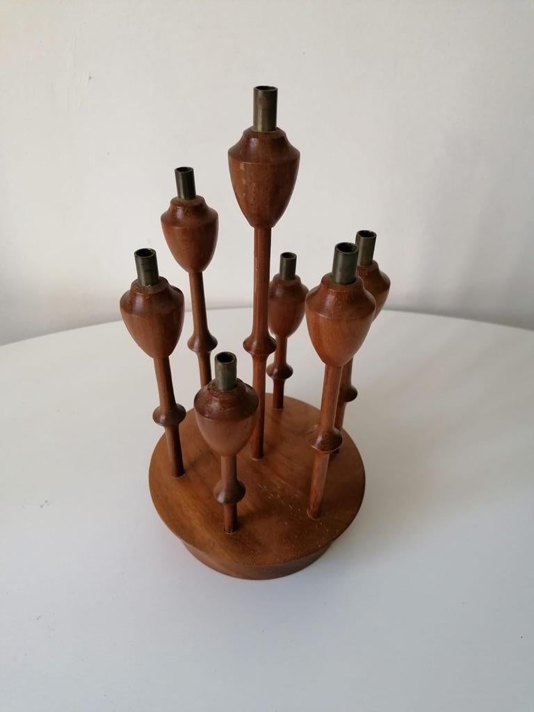 Scandinavian Modern Organic Candlesticks, Turned Teak, Sweden For Sale