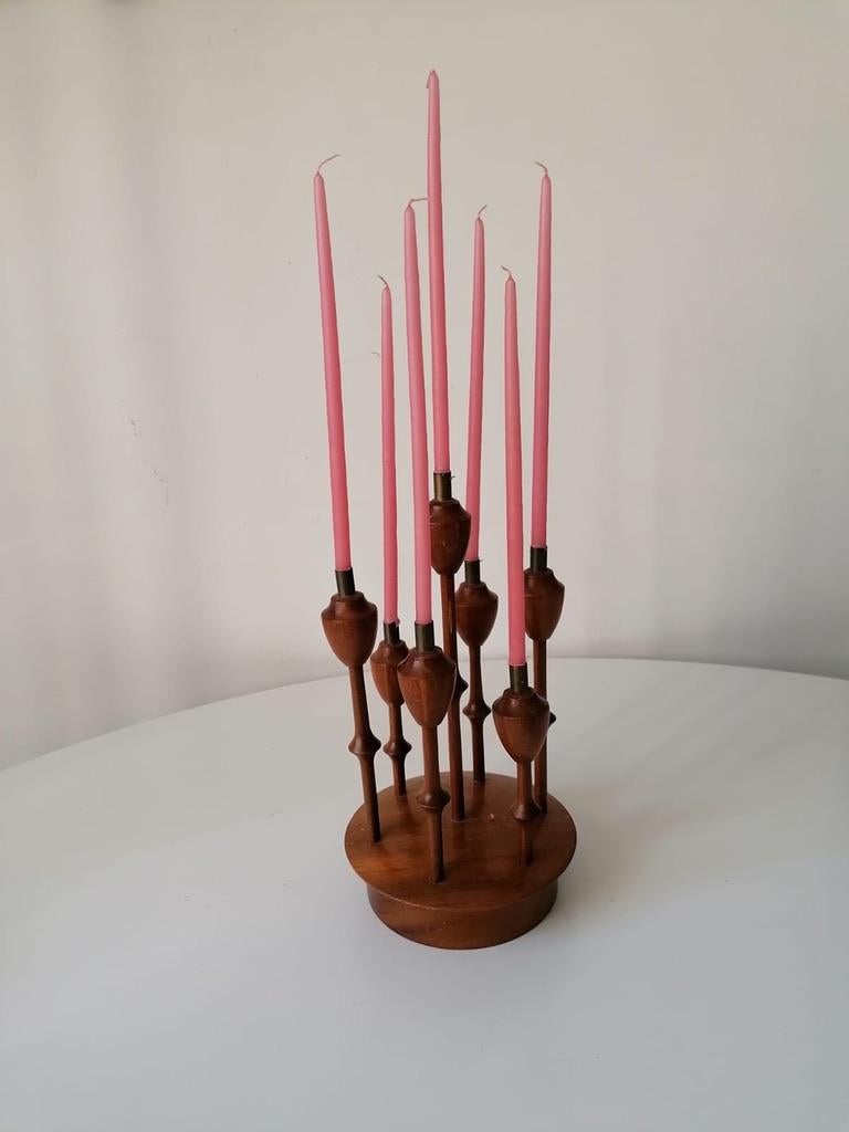 Organic Candlesticks, Turned Teak, Sweden In Good Condition For Sale In Vienna, AT
