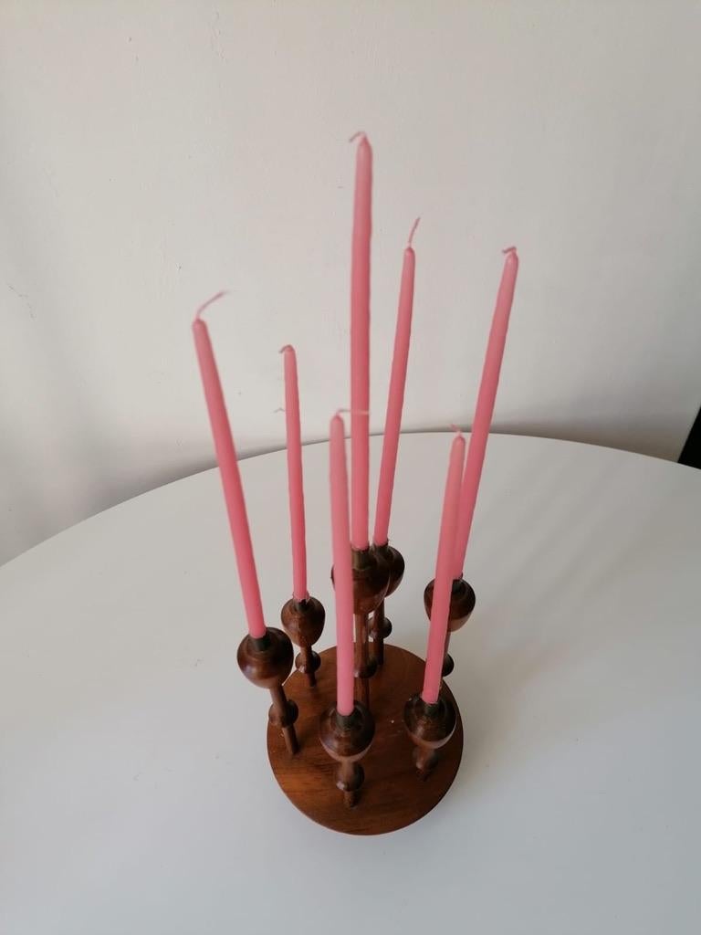 Mid-20th Century Organic Candlesticks, Turned Teak, Sweden For Sale
