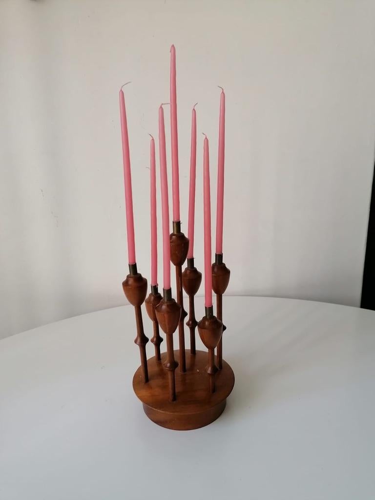 Organic Candlesticks, Turned Teak, Sweden For Sale 1