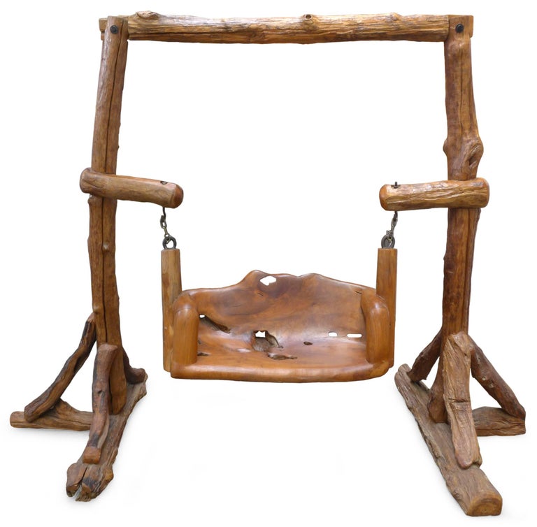 Organic Carved and Assembled Wood Swing For Sale