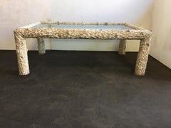 Organic Carved Wood and Glass Top Coffee Table