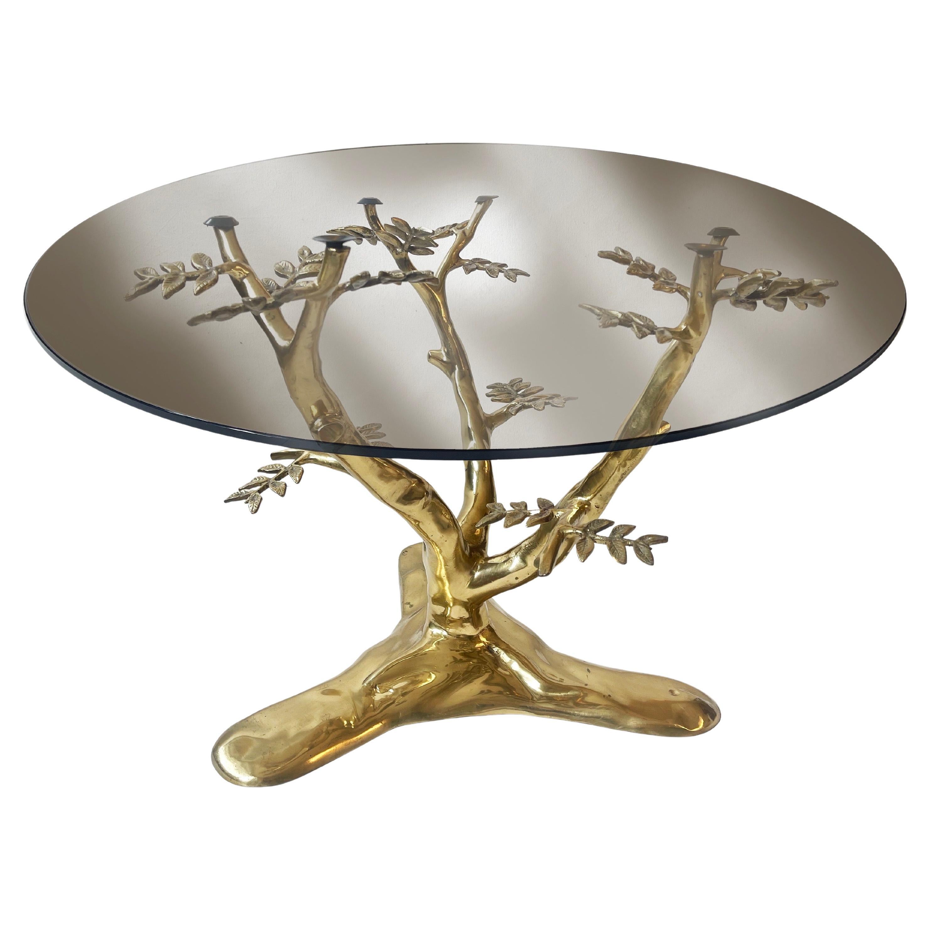 Hand-Crafted Organic Cast Brass 'Bonsai Tree' Coffee Table in the Style of Willy Daro For Sale