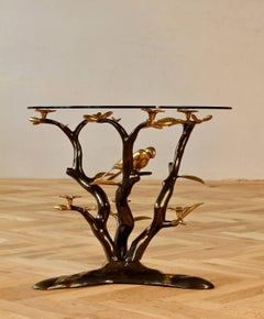 Organic Cast Brass Love Birds Tree Form Side or End Table, Belgium, circa 1975
