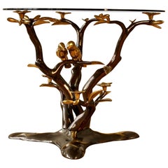 Organic Cast Brass Love Birds Tree Form Side or End Table, Belgium, circa 1975