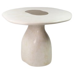 Organic center table in White Rock Crystal and Textured Brass by Ginger Brown