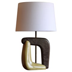 Organic Ceramic and Oak Table Lamp Attributed to Lee Rosen for Design Technics