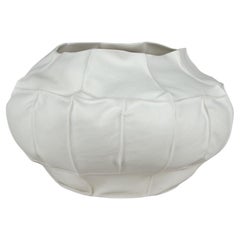 Sculptural White Ceramic Kawa Vessel, Large 01, Leather Cast Porcelain Vase