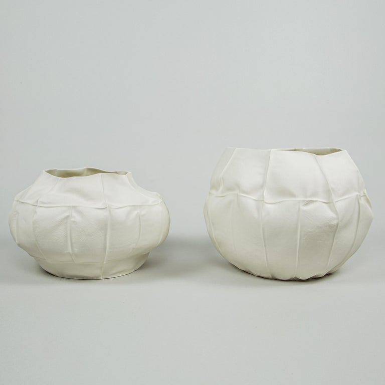Organic White Ceramic Kawa Vessel, Large 02, Leather Cast Porcelain Vase In New Condition For Sale In Brooklyn, NY