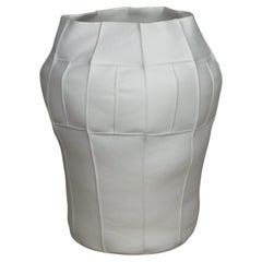 In Stock, White Ceramic Kawa Vessel, Large 03, Leather Cast Porcelain Tall Vase