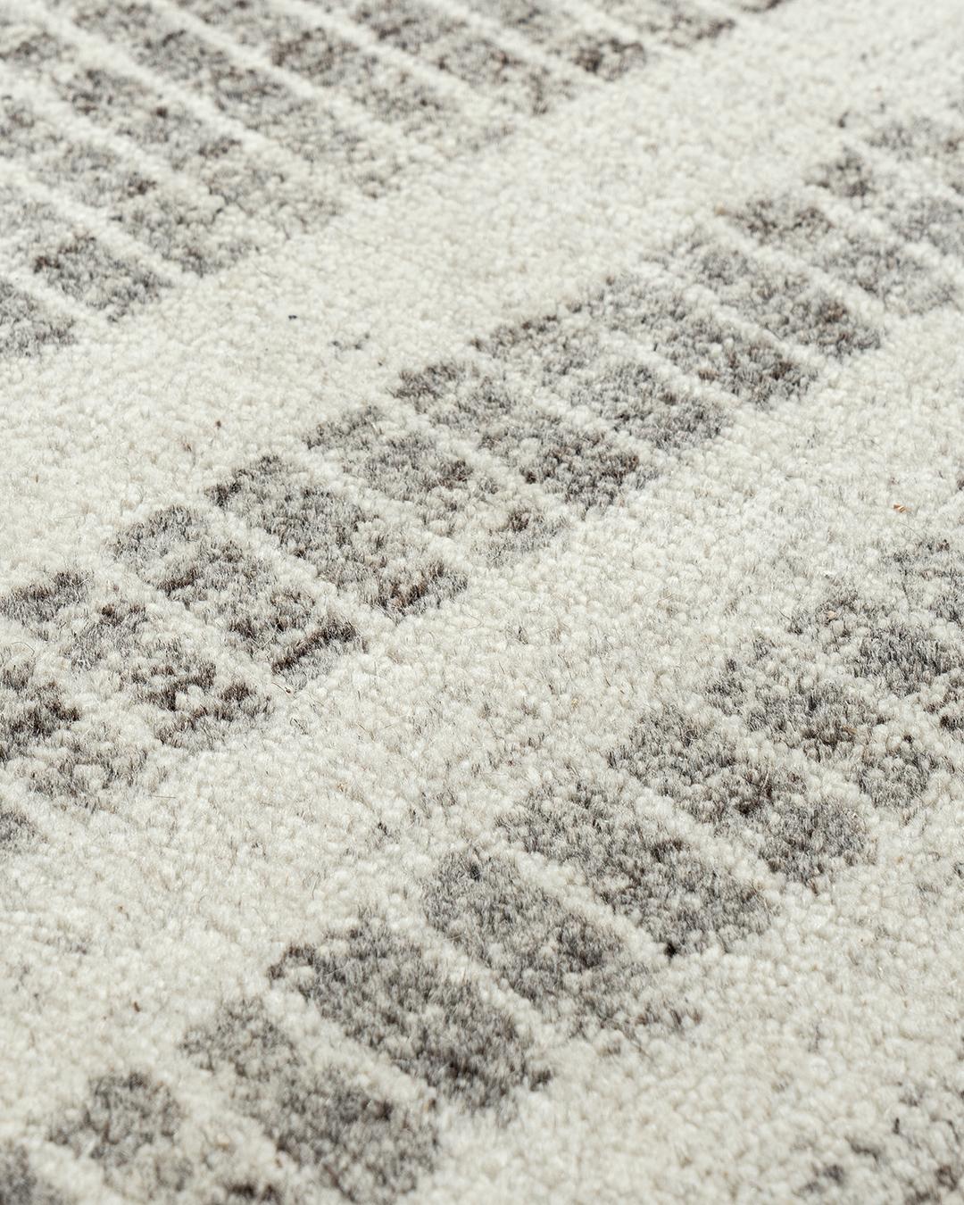 Wool Organic Checker Contemporary Gray Area Rug  10' x 14' For Sale
