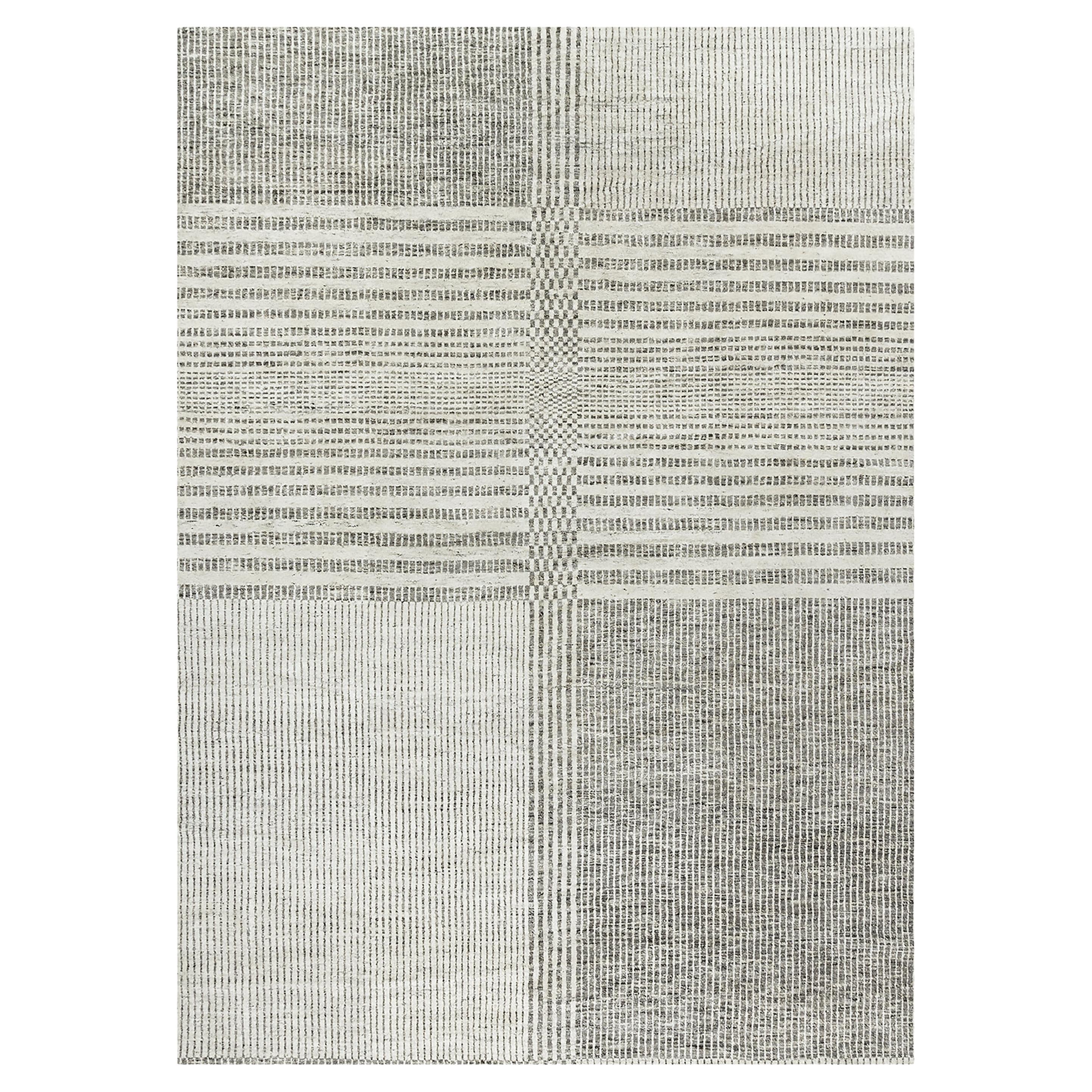Organic Checker Zeitgenössischer Grauer Vorleger  10' x 14' im Angebot