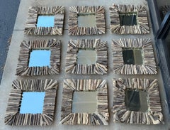 Miroirs muraux en bois flotté organiques, côtiers et brutalistes, fabriqués à la main - Lot de 9