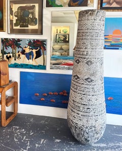 Organic Coastal Carved Palm Tree Trunk Pedestal Planter