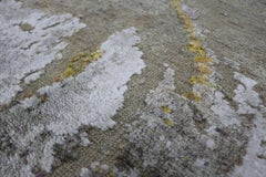 Organic Coastal Pattern Hand Knotted Wool and Silk Abstract  Beige Turquoise Rug