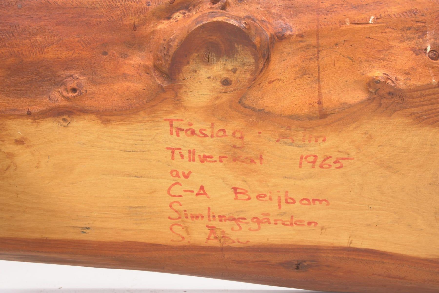 Mid-20th Century Organic coffee table / bench in solid elm, by C-A Beijbom, Scandinavian Modern. For Sale