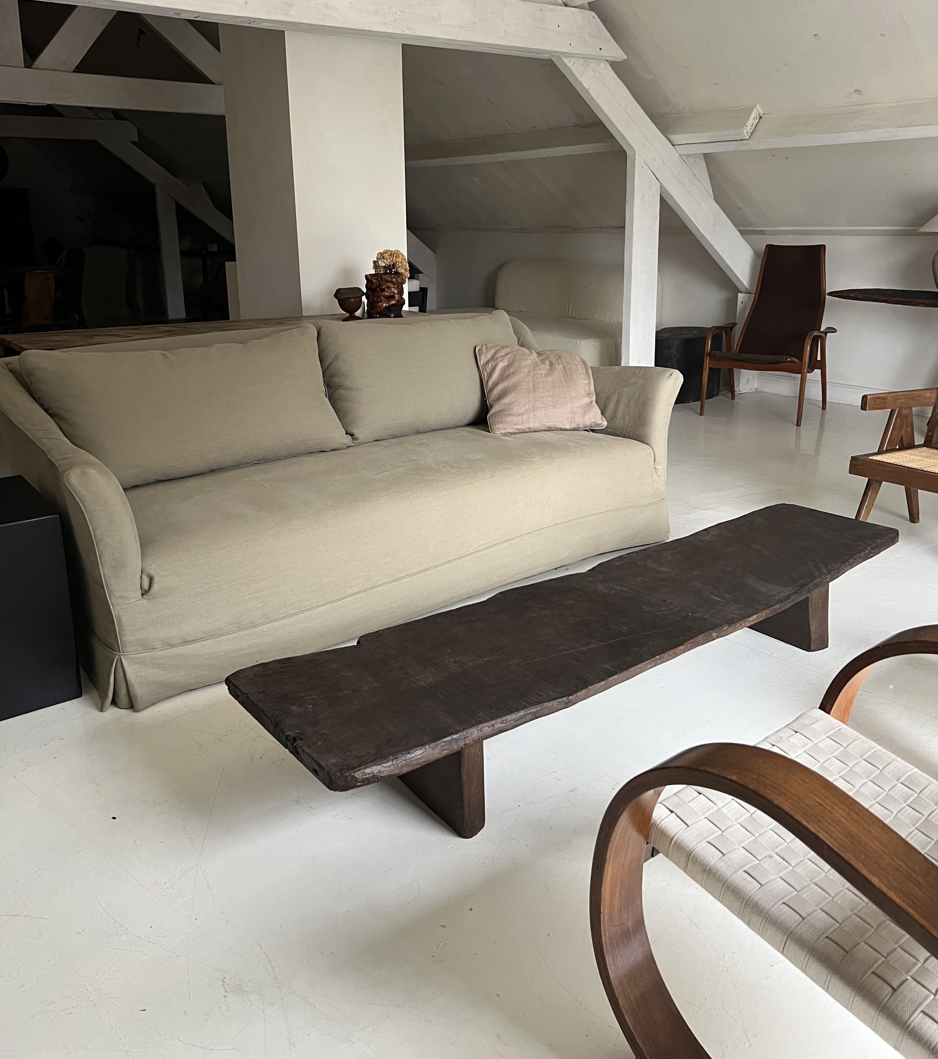 Organic Coffeetable with one slab 18th century reclaimed chestnut top 4
