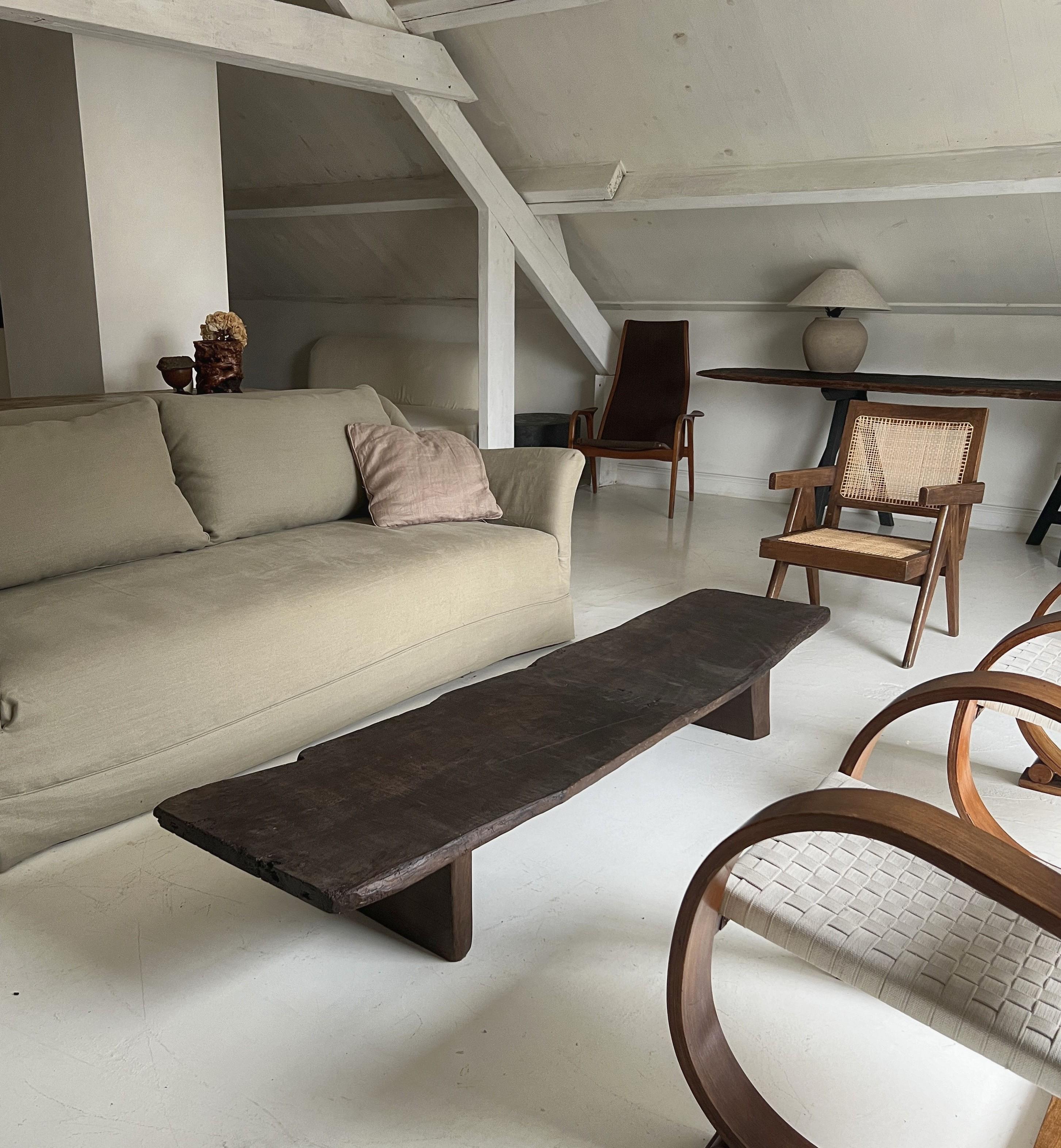 Hand-Crafted Organic Coffeetable with one slab 18th century reclaimed chestnut top