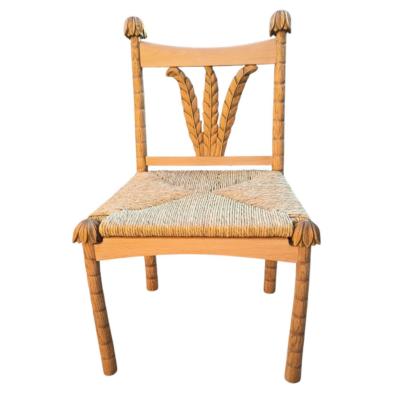 Collection'S:  Sedia in Oak massiccio con gambe e motivi di alberi di Pal intagliati a mano