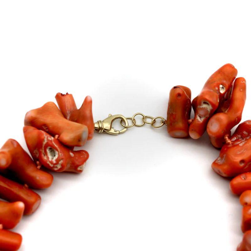 Uncut Organic Coral Branch Necklace  with 14K Gold Lobster Clasp For Sale