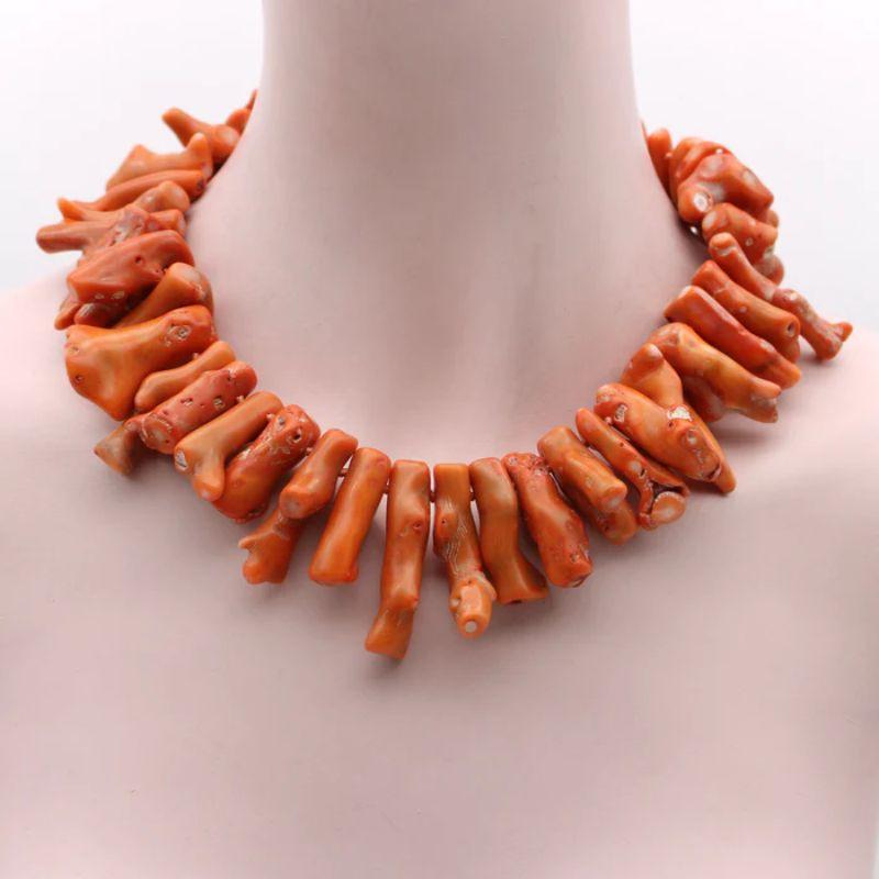 Women's Organic Coral Branch Necklace  with 14K Gold Lobster Clasp For Sale