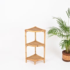 Organic Corner Shelf or Étagère in Bamboo, Rattan and Wicker, Italy, 1970s