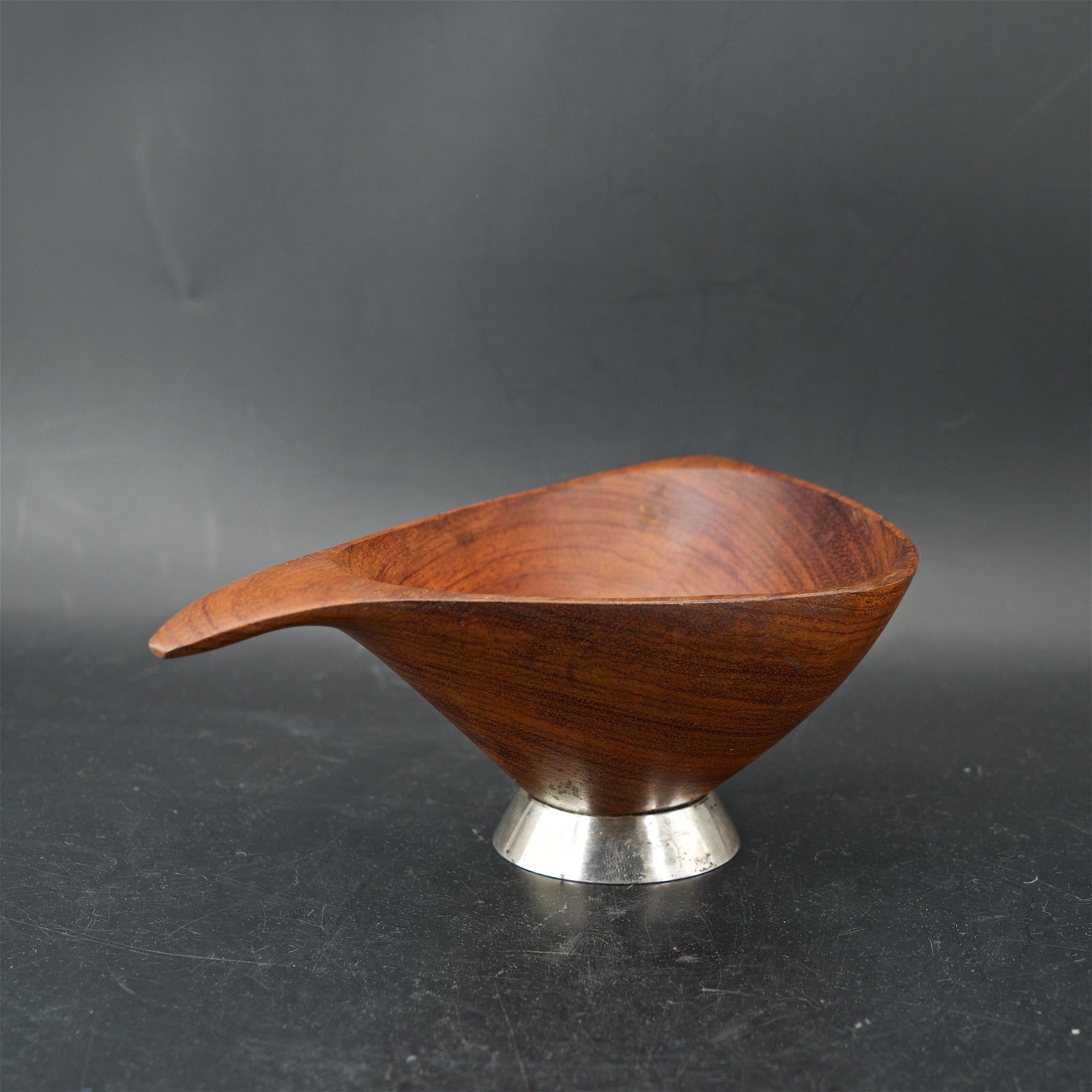 Mid-Century Modern Organic Craftsman Sterling Footed Bubinga Bowl Midcentury 1960s American Design