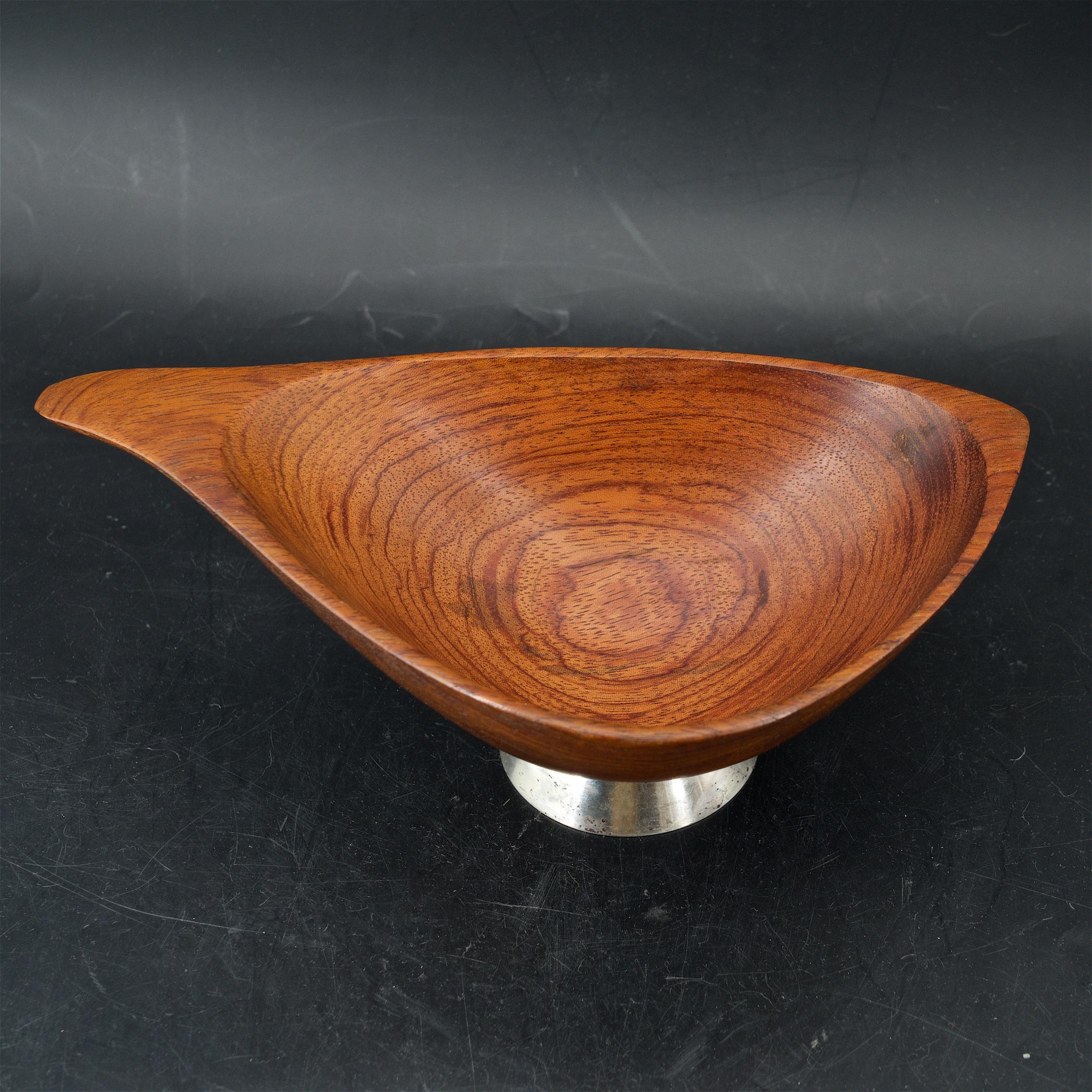 Hand-Crafted Organic Craftsman Sterling Footed Bubinga Bowl Midcentury 1960s American Design