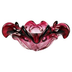 Vintage Organic Crystal bowl Floral Cherry Red Murano 20th Century Italy