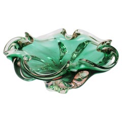 Ciotola organica in cristallo floreale verde turchese Murano XX secolo Italia