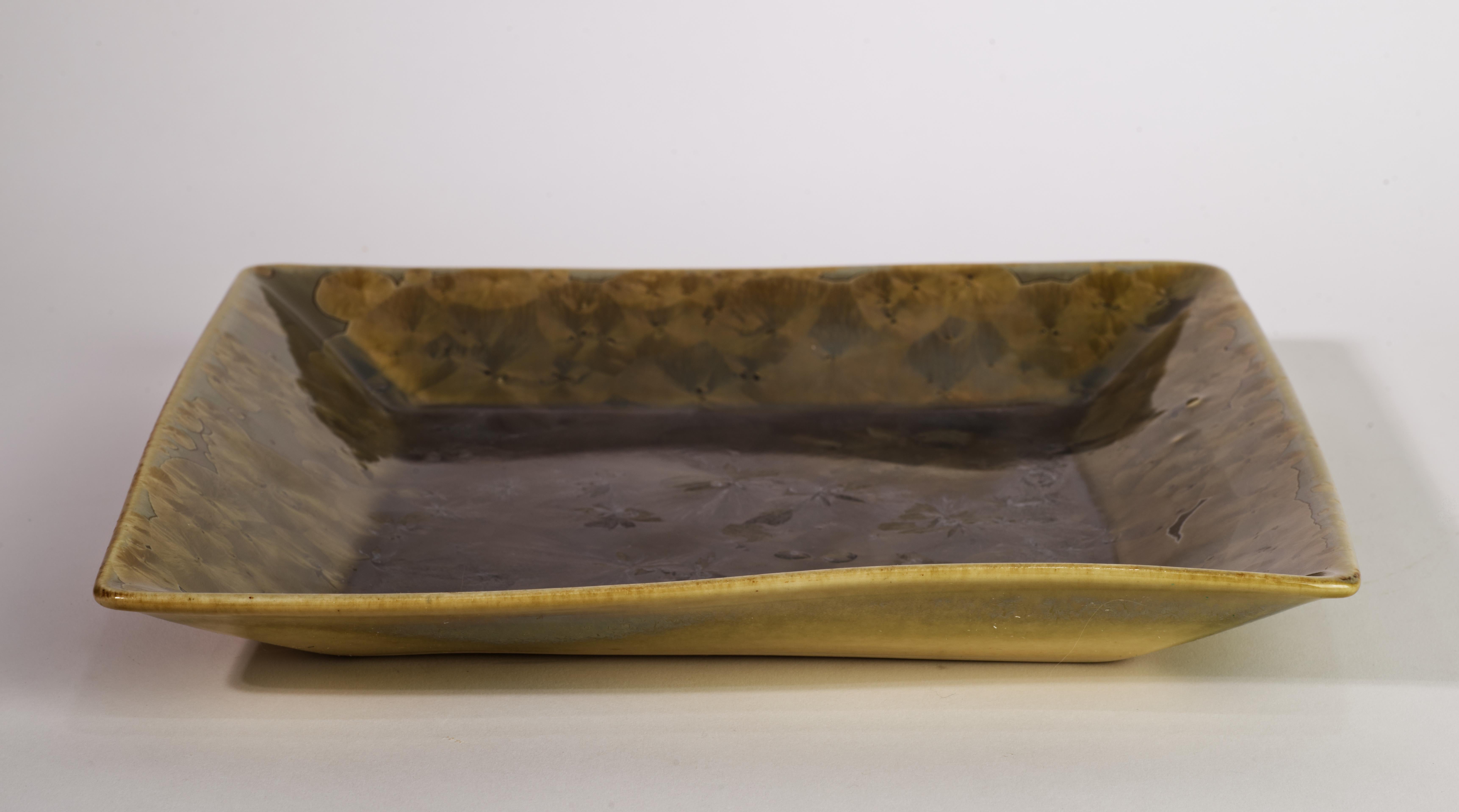 Organic Crystalline Glaze Hand Thrown Tray or Platter, American Studio Pottery In Good Condition For Sale In Clifton Springs, NY