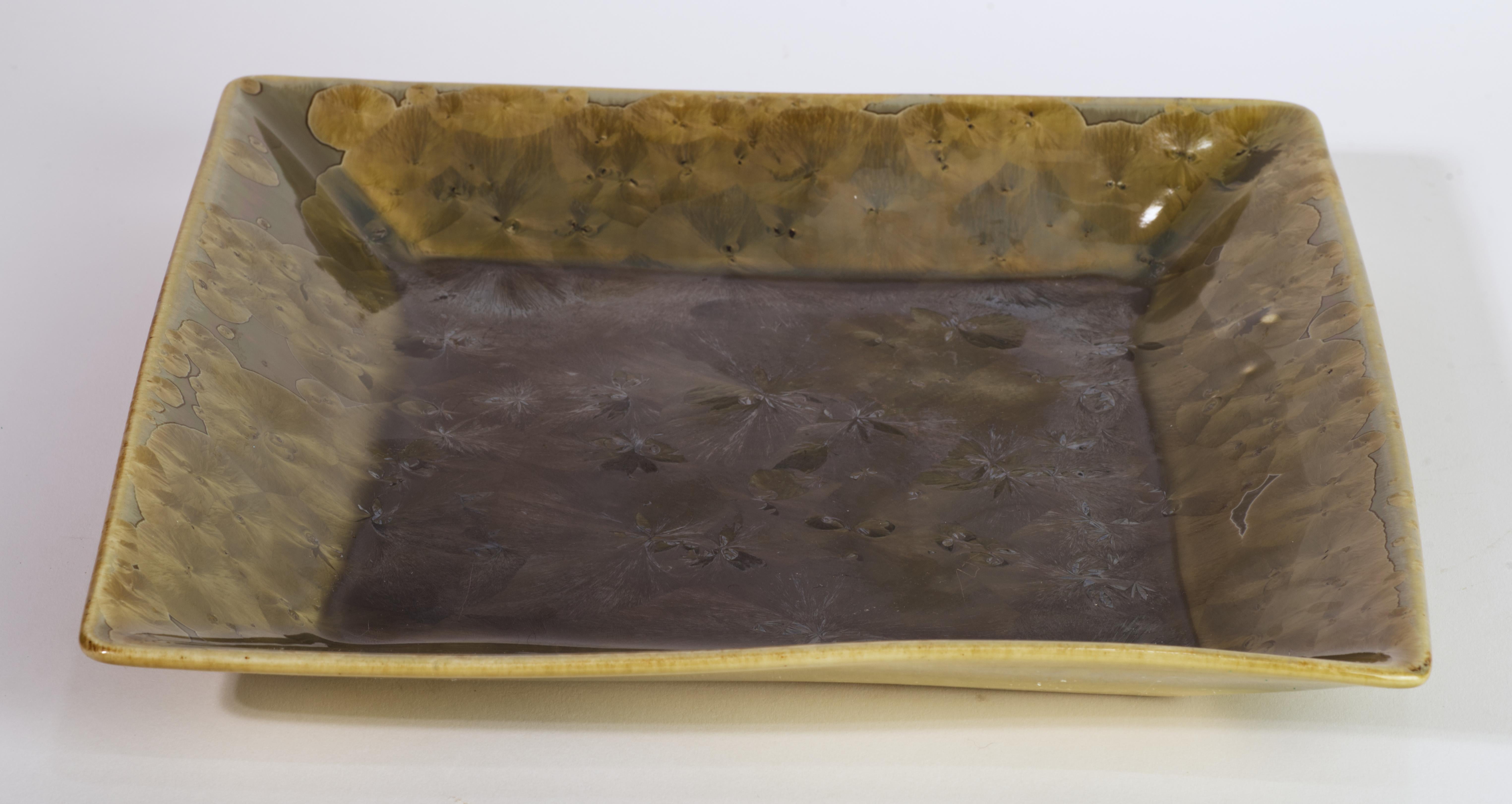 Contemporary Organic Crystalline Glaze Hand Thrown Tray or Platter, American Studio Pottery For Sale