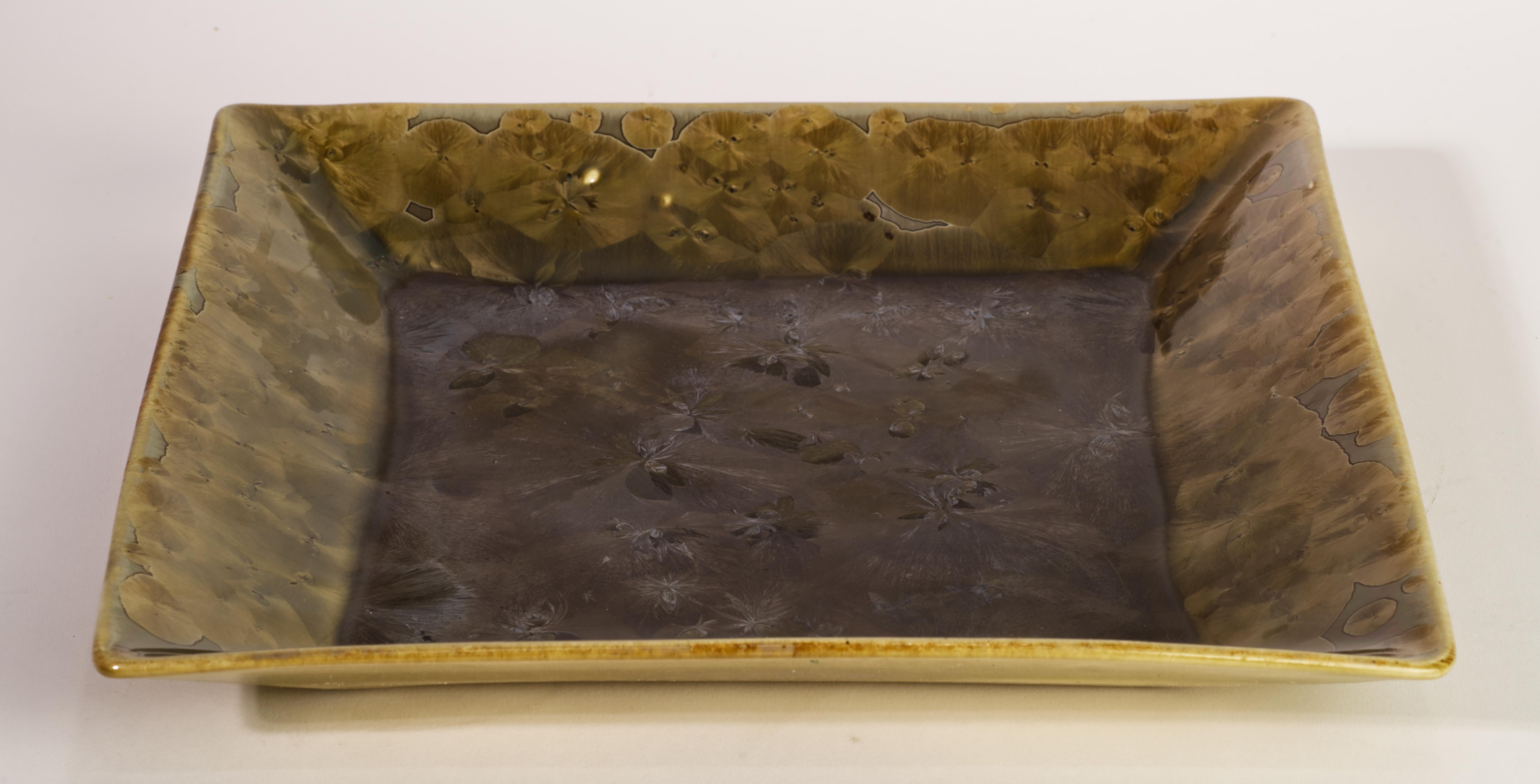 Silver Organic Crystalline Glaze Hand Thrown Tray or Platter, American Studio Pottery For Sale