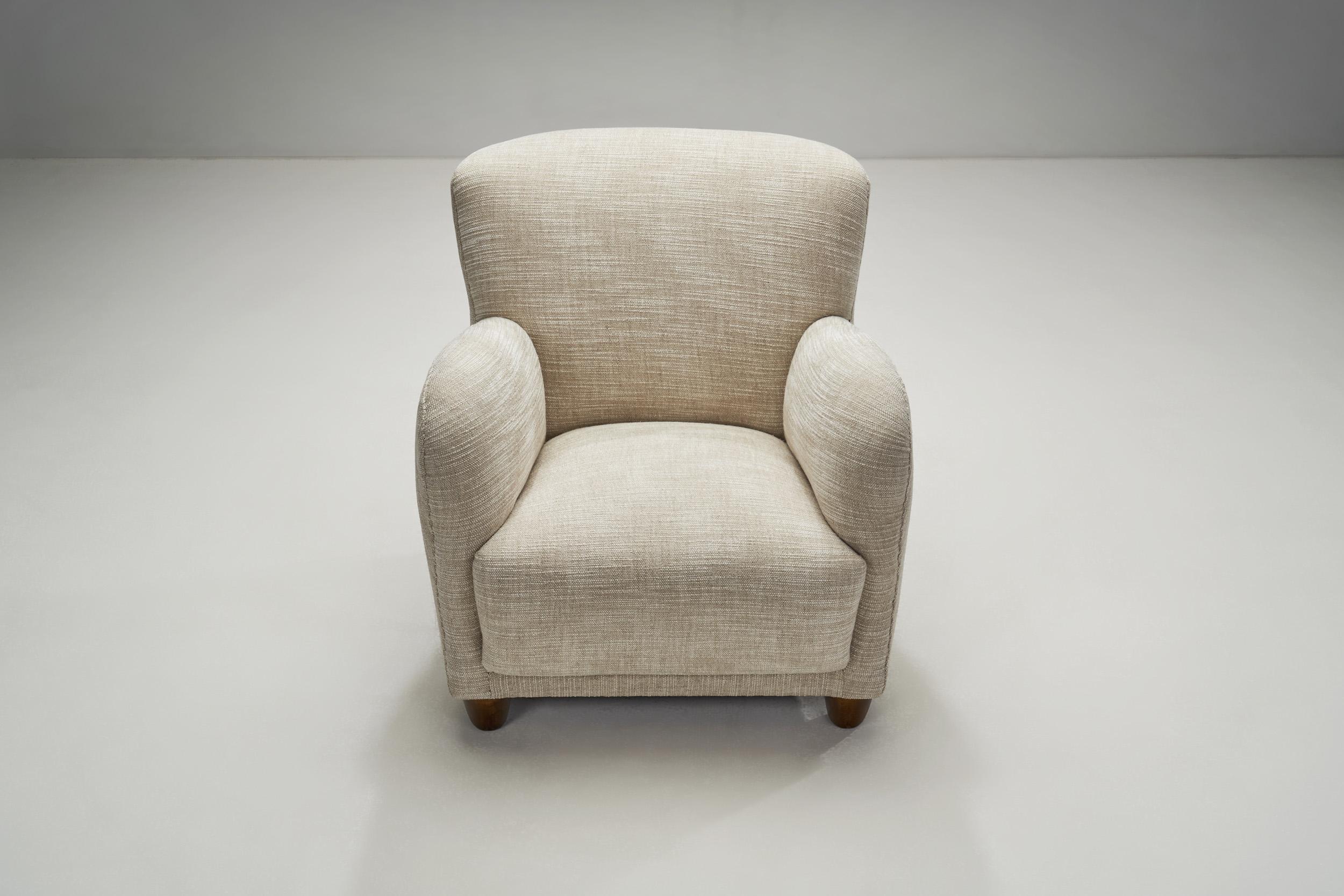 Fabric Organic Danish Cabinetmaker Armchair with Solid Beech Legs, Denmark, 1940s