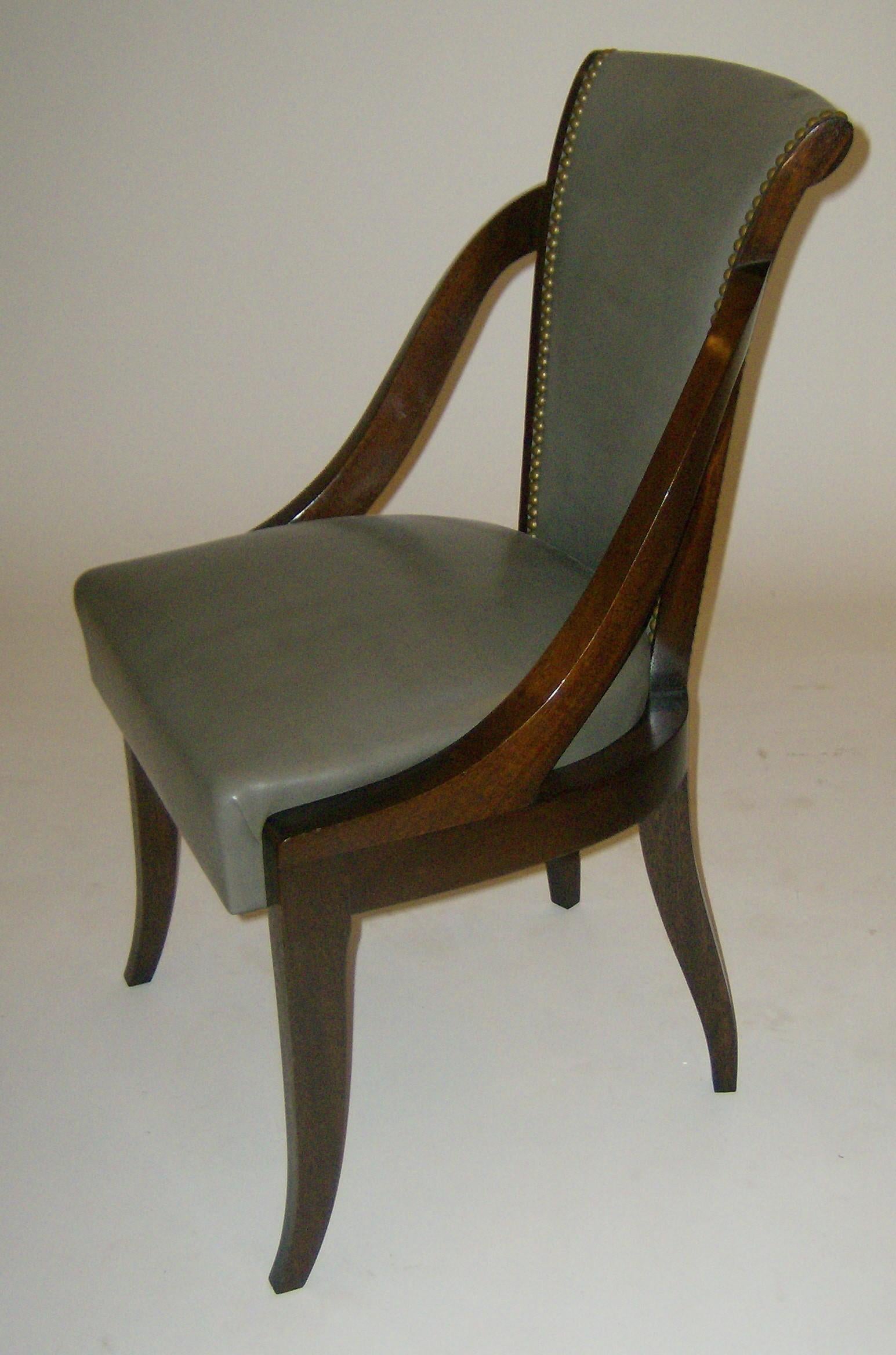 Polished Organic Deco Dining Chair in Solid Walnut and Upholstered in Fabric or Leather For Sale