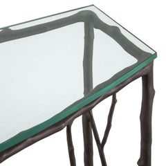 Console en métal et verre au design organique et de style Giacometti