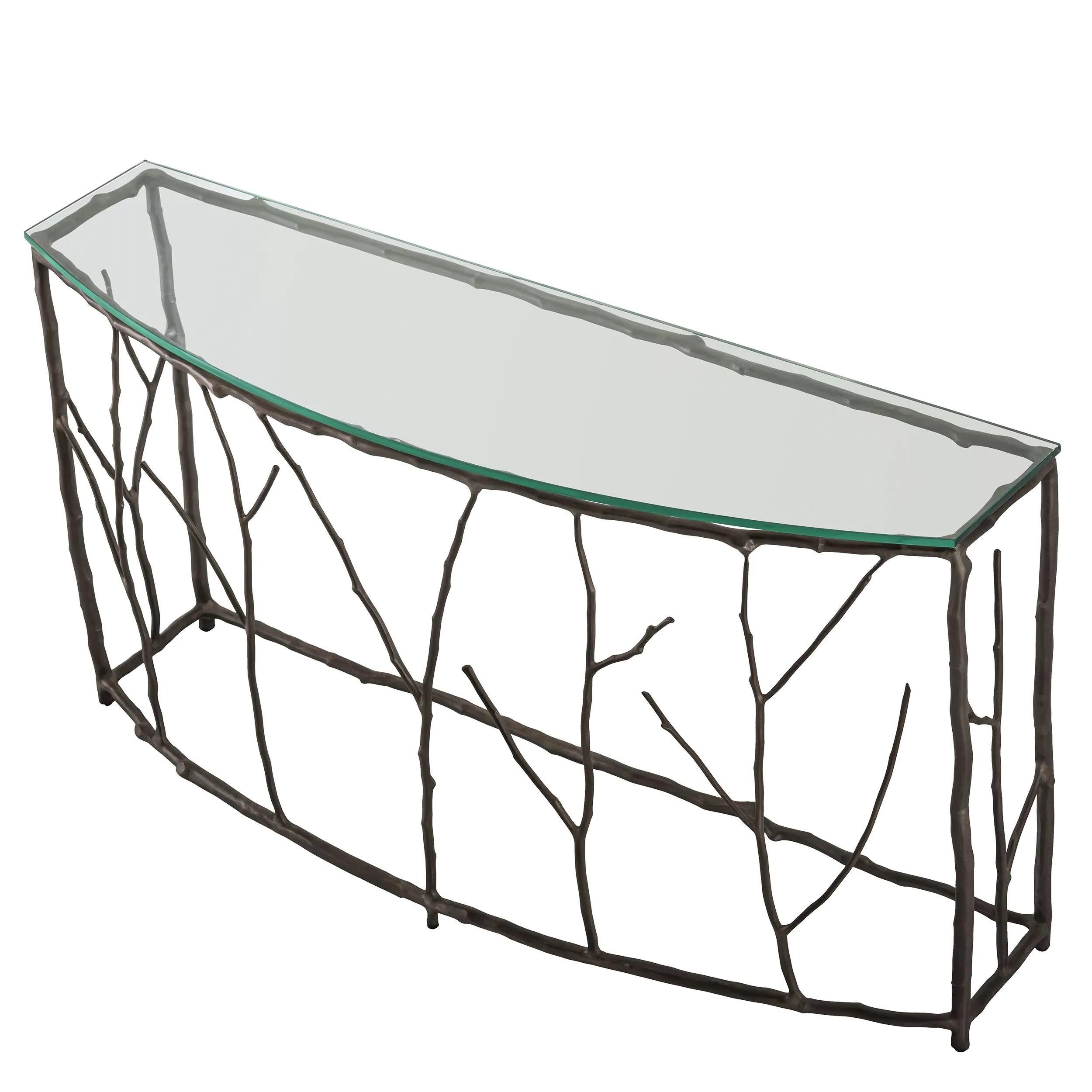 Mid-Century Modern Organic Design And Giacometti Style Metal And Glass Console Table For Sale