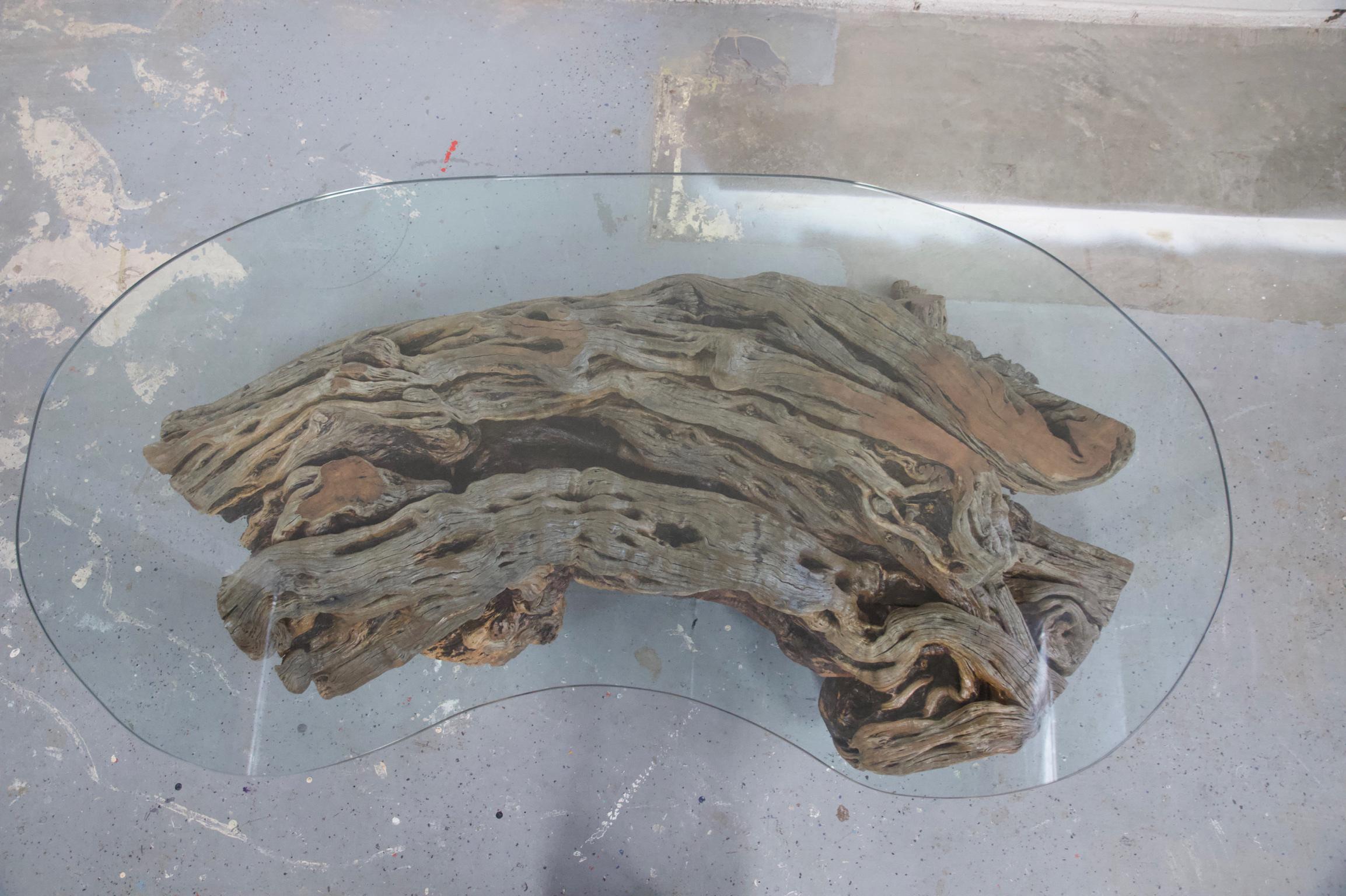 Table à plateau en verre organique flotté - Rustic Modern  Pieces de déclaration en vente 5