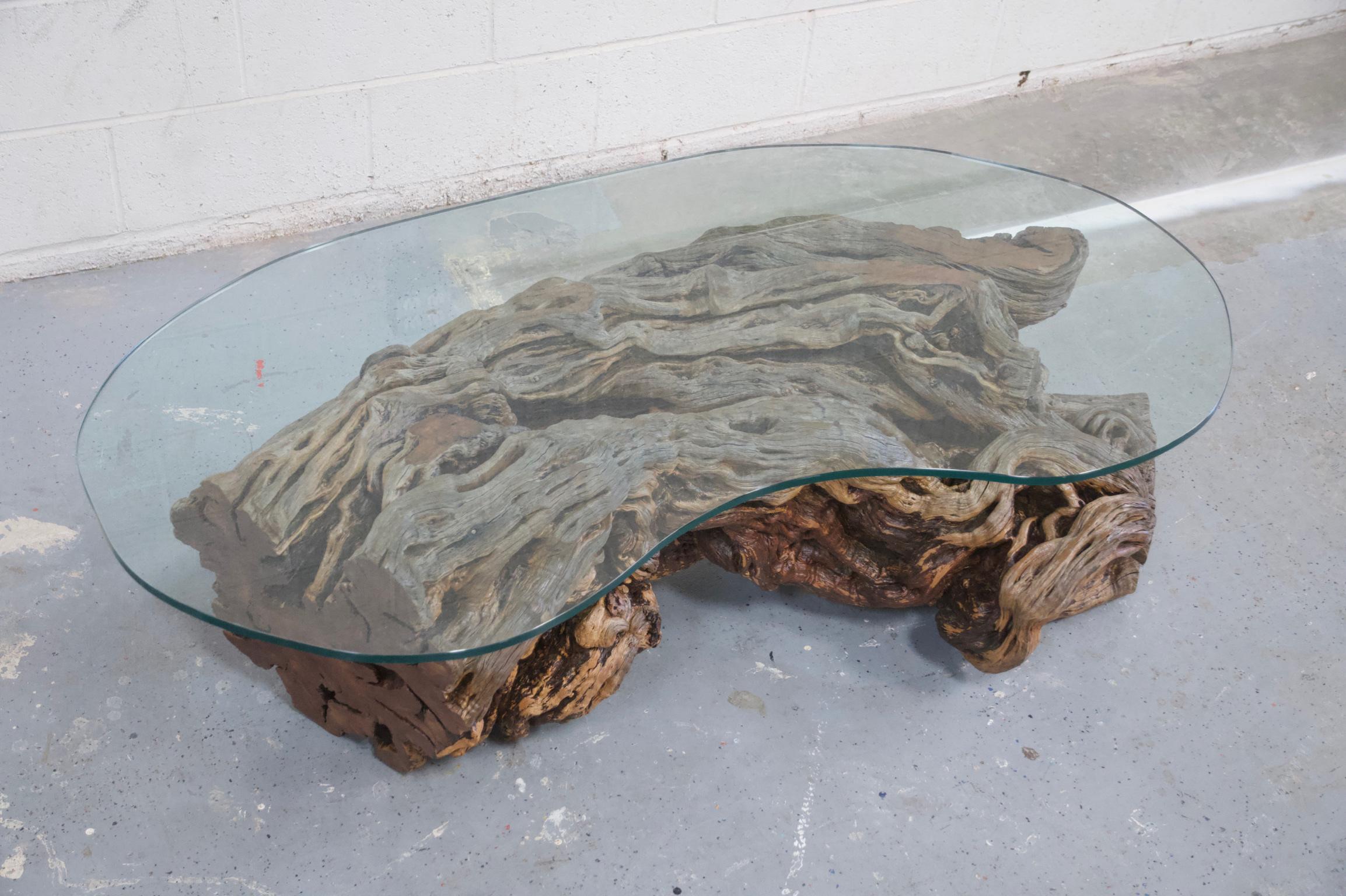 Table à plateau en verre organique flotté - Rustic Modern  Pieces de déclaration Neuf - En vente à Los Angeles, CA