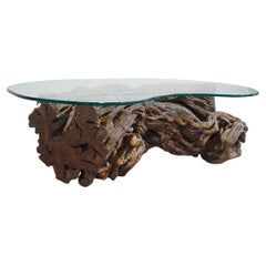 Tavolo organico con piano in vetro Driftwood - Rustico moderno  Pezzo forte